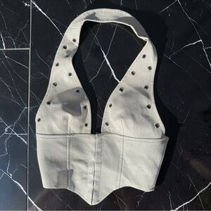 PRINCESS POLLY Palladia PU White Leather Studded Halter Corset Top Sz 2
